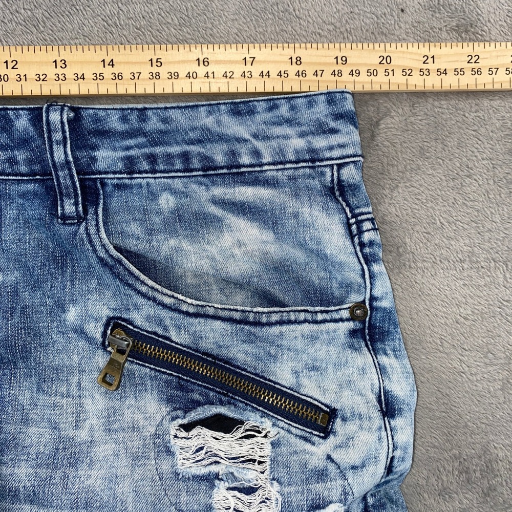Smoke Rise Moto Jeans Mens 36 Blue Acid Wash Distressed Biker Cargo Slim Pants - Picture 5 of 11